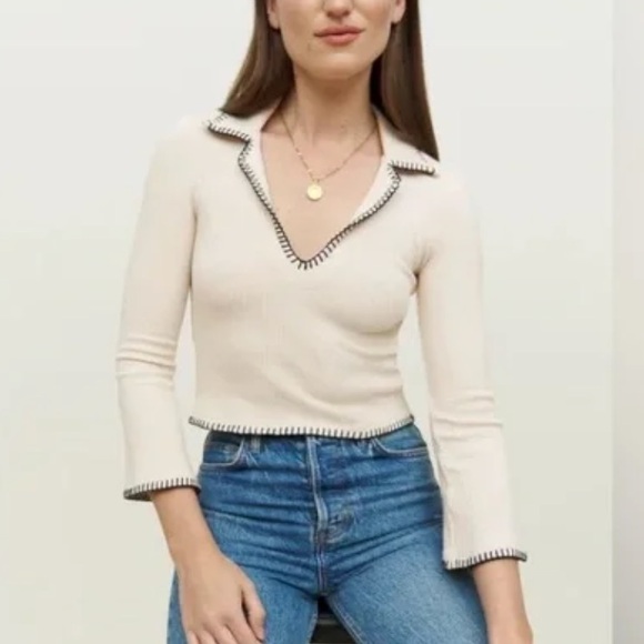 Reformation Tops - Reformation Long Seeve Nolen Knit Top with Contrast Stiching (Small)